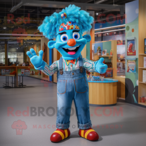 Turquoise Clown mascot costume character dressed with a Denim Shirt and Anklets