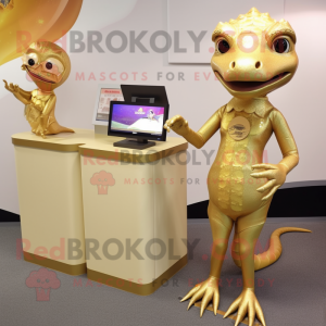 Gold Lizard maskot kostume...