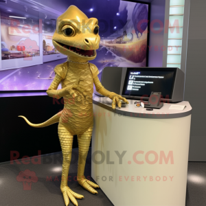 Gold Lizard maskot kostume...