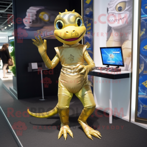 Gold Lizard maskot kostume...