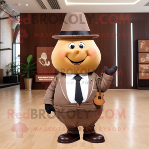 Brown Pear mascot costume character dressed with a Suit Jacket and Hats