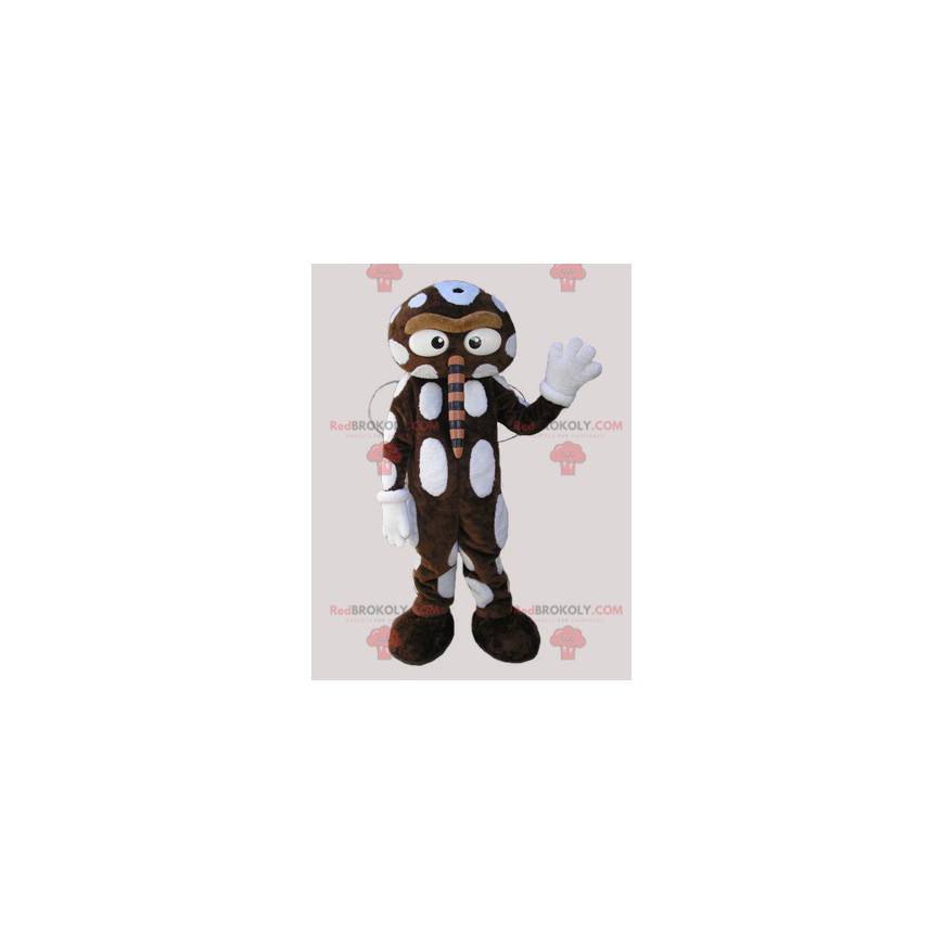 Mascotte d'insecte marron et blanc avec un grand nez -