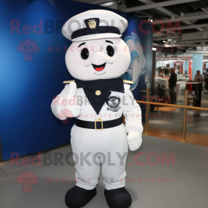 White Navy Soldier mascot costume character dressed with a Overalls and Messenger bags