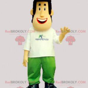 Mascotte d'homme brun habillé en blanc et vert - Redbrokoly.com