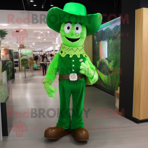 Forest Green Cowboy mascot costume character dressed with a Dress and Earrings