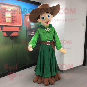 Forest Green Cowboy mascot costume character dressed with a Dress and Earrings