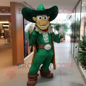 Forest Green Cowboy mascot costume character dressed with a Dress and Earrings