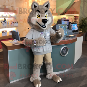 Tan Say Wolf mascot costume character dressed with a Sweatshirt and Bracelet watches