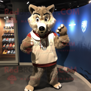 Tan Say Wolf mascot costume character dressed with a Sweatshirt and Bracelet watches