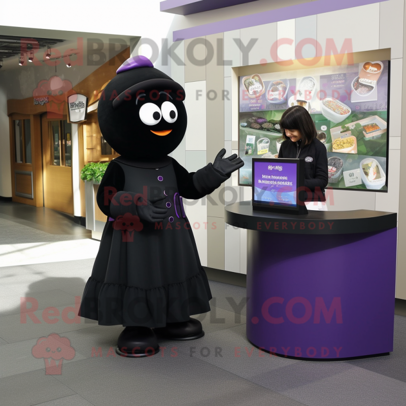 Black Plum mascot costume character dressed with a Skirt and Watches