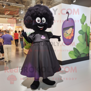 Black Plum mascot costume character dressed with a Skirt and Watches