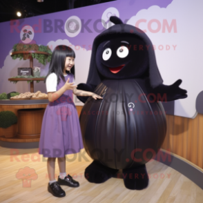 Black Plum mascot costume character dressed with a Skirt and Watches