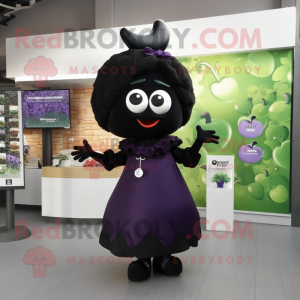 Black Plum mascot costume character dressed with a Skirt and Watches