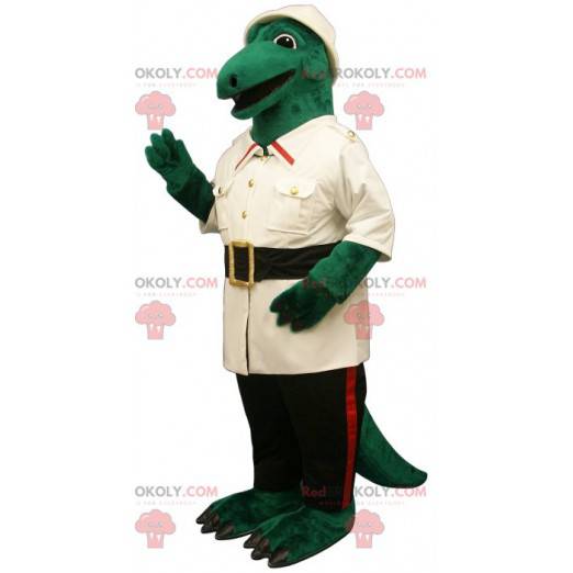 Mascote crocodilo verde vestido como um explorador -