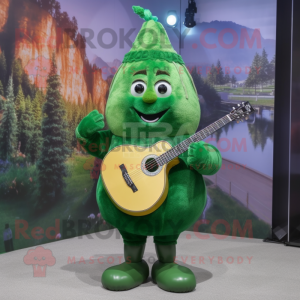 Forest Green Squash mascot costume character dressed with a Hoodie and Hairpins