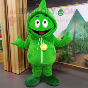 Forest Green Squash mascot costume character dressed with a Hoodie and Hairpins