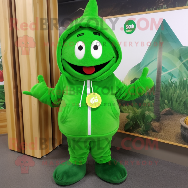 Forest Green Squash mascot costume character dressed with a Hoodie and Hairpins Forest Green Squash mascot costume character dressed with a Hoodie and Hairpins