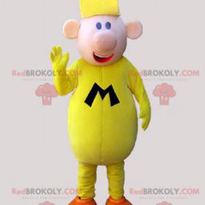 Mascotte de gros bonhomme jaune à l'air rieur - Redbrokoly.com