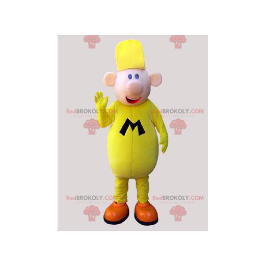 Grote gele man mascotte lachen - Redbrokoly.com