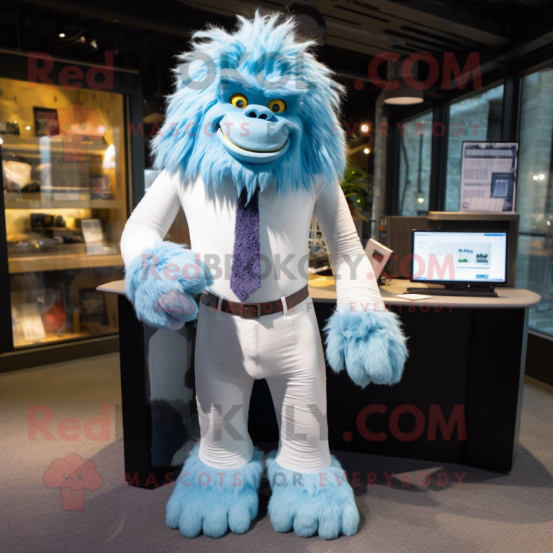 Cyan Yeti mascot costume character dressed with a Oxford Shirt and Ties