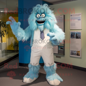 Cyan Yeti mascot costume character dressed with a Oxford Shirt and Ties