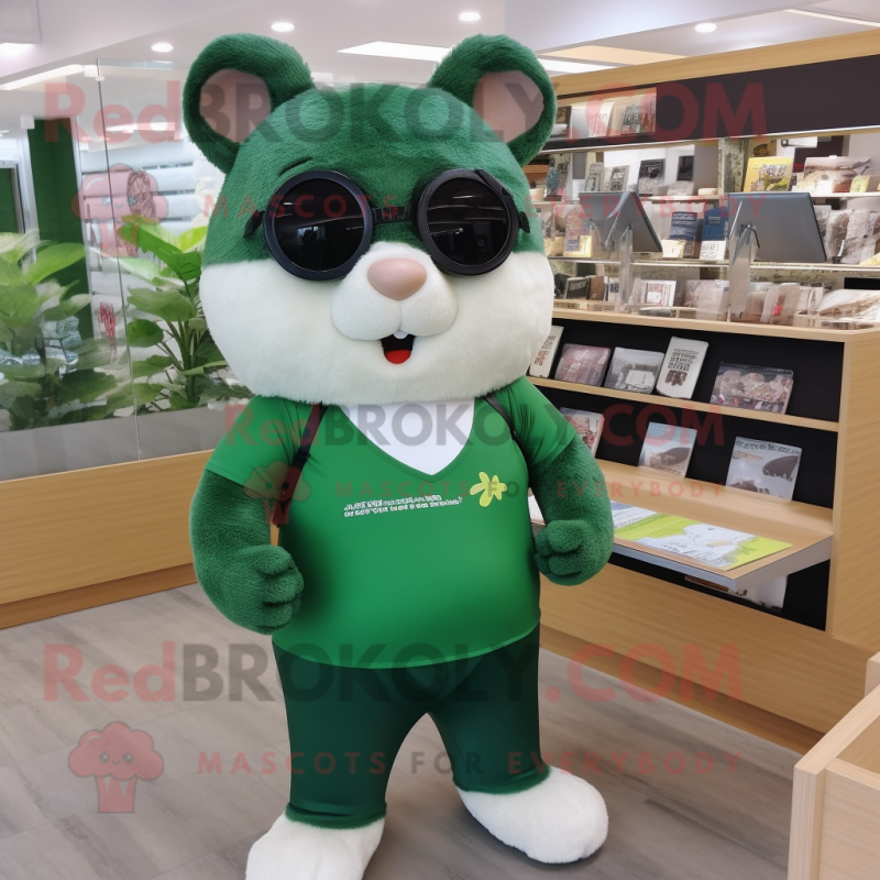 Forest Green Hamster mascot costume character dressed with a Bikini and Reading glasses