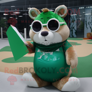 Forest Green Hamster mascot costume character dressed with a Bikini and Reading glasses