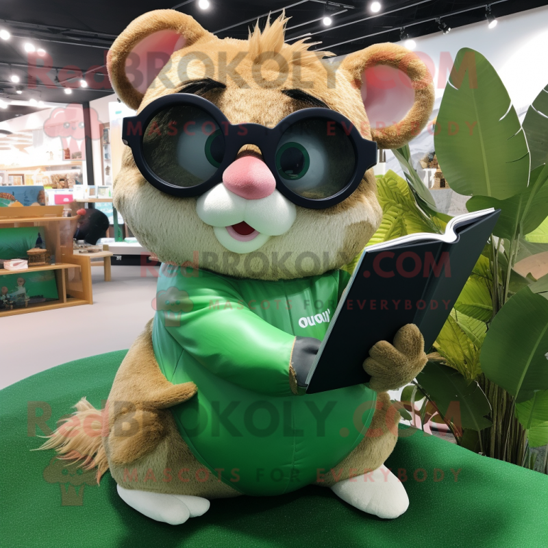 Forest Green Hamster mascot costume character dressed with a Bikini and Reading glasses