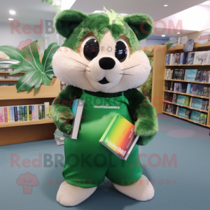 Forest Green Hamster mascot costume character dressed with a Bikini and Reading glasses