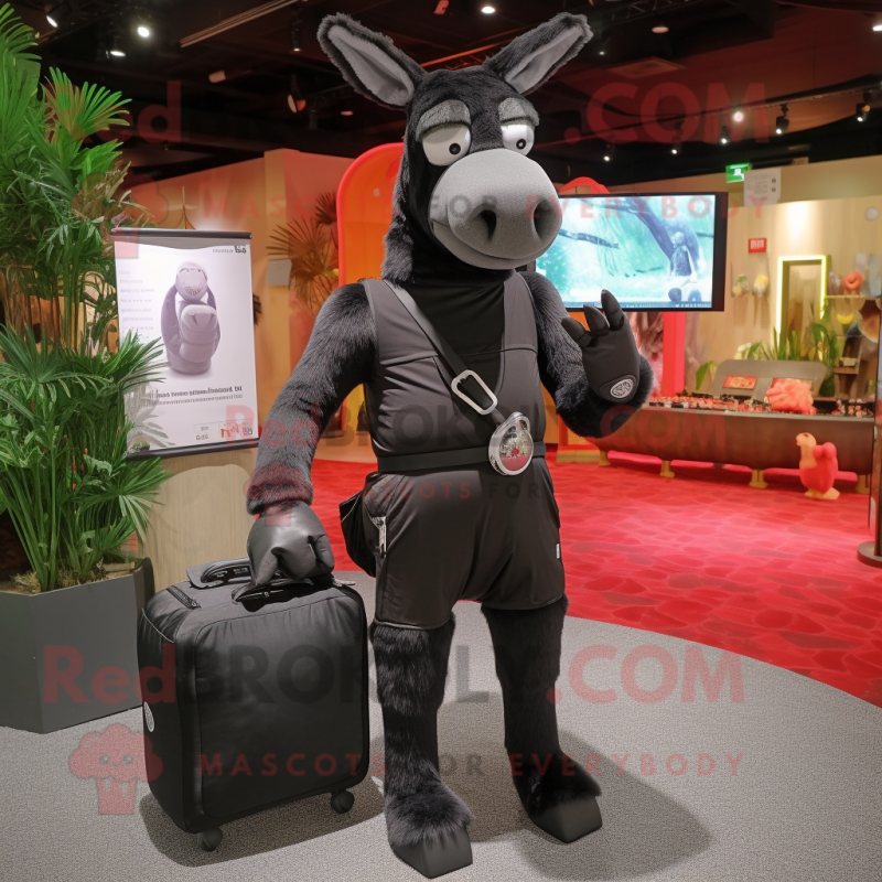 Black Donkey mascot costume character dressed with a Rash Guard and Handbags