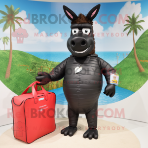 Black Donkey mascot costume character dressed with a Rash Guard and Handbags