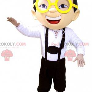Mascot boy in overalls glasses and hat - Redbrokoly.com
