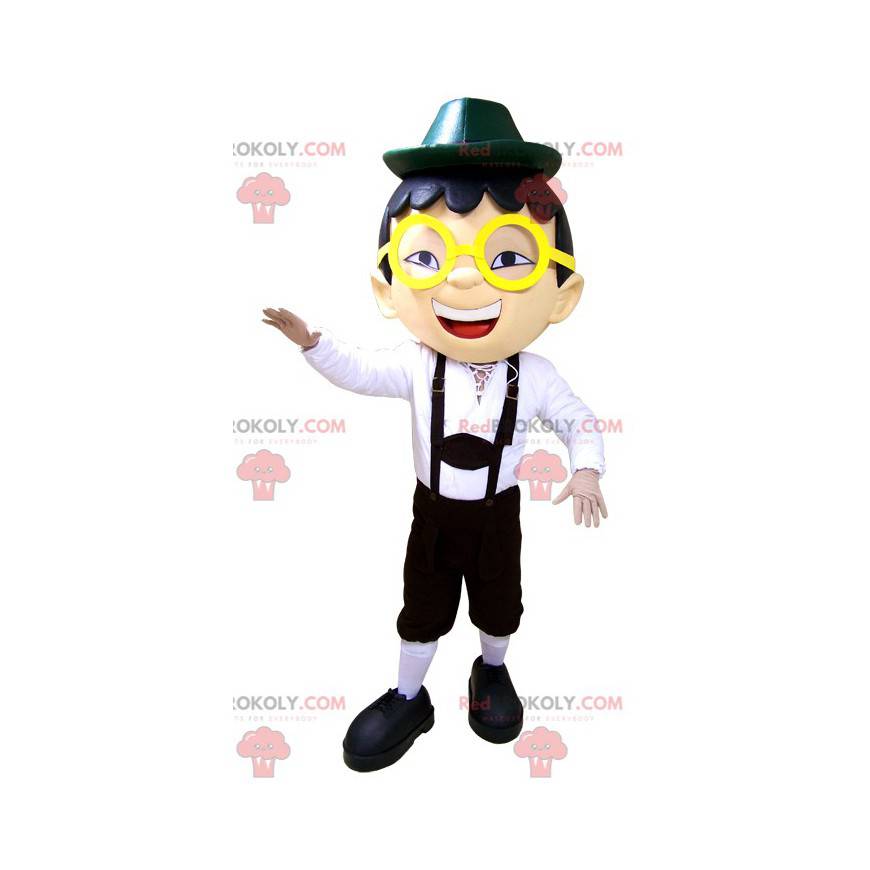 Mascot boy en monos gafas y sombrero - Redbrokoly.com Mascot boy en monos gafas y sombrero - Redbrokoly.com