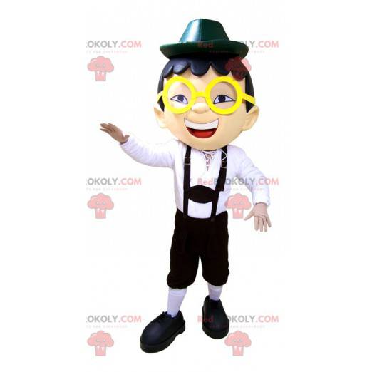 Mascot boy en monos gafas y sombrero - Redbrokoly.com
