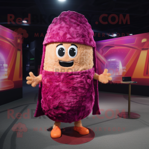 Magenta Fried Rice mascot costume character dressed with a Cargo Shorts and Shawl pins