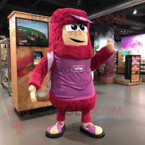 Magenta Fried Rice mascot costume character dressed with a Cargo Shorts and Shawl pins