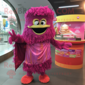 Magenta Fried Rice mascot costume character dressed with a Cargo Shorts and Shawl pins