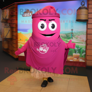 Magenta Fried Rice mascot costume character dressed with a Cargo Shorts and Shawl pins