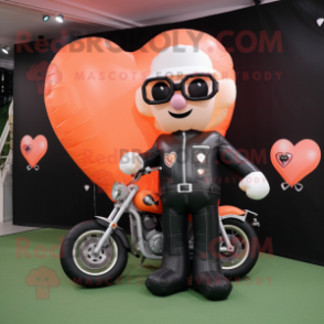 Peach Heart Shaped Balloons mascot costume character dressed with a Biker Jacket and Pocket squares