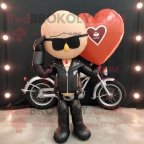 Peach Heart Shaped Balloons mascot costume character dressed with a Biker Jacket and Pocket squares