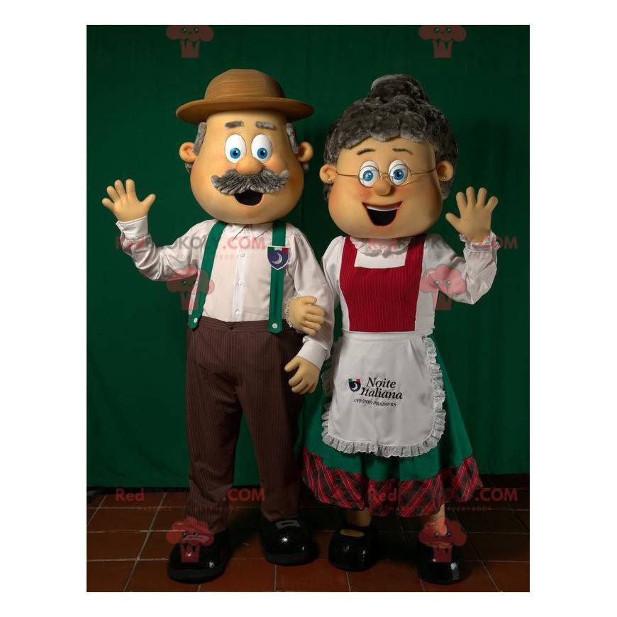 2 Maskottchen ein paar alte Leute. Ein paar Maskottchen - 2 Maskottchen ein paar alte Leute. Ein paar Maskottchen -