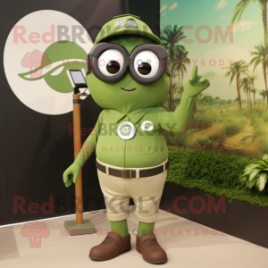 Olive Camera mascot costume character dressed with a Polo Tee and Sunglasses