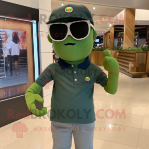 Olive Camera mascot costume character dressed with a Polo Tee and Sunglasses