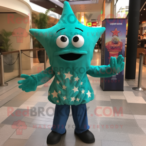 Teal Starfish maskot kostym...