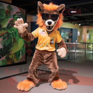 Peach Werewolf mascot costume character dressed with a Button-Up Shirt and Sunglasses