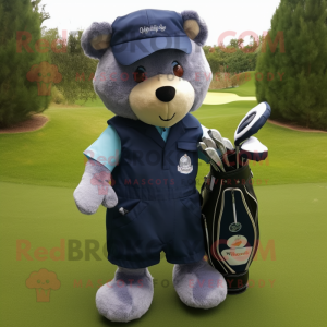 Navy Golf Bag mascot costume character dressed with a Dungarees and Keychains