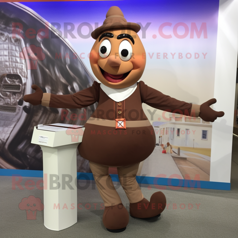 Brown Acrobat mascot costume character dressed with a Pencil Skirt and Cufflinks Brown Acrobat mascot costume character dressed with a Pencil Skirt and Cufflinks