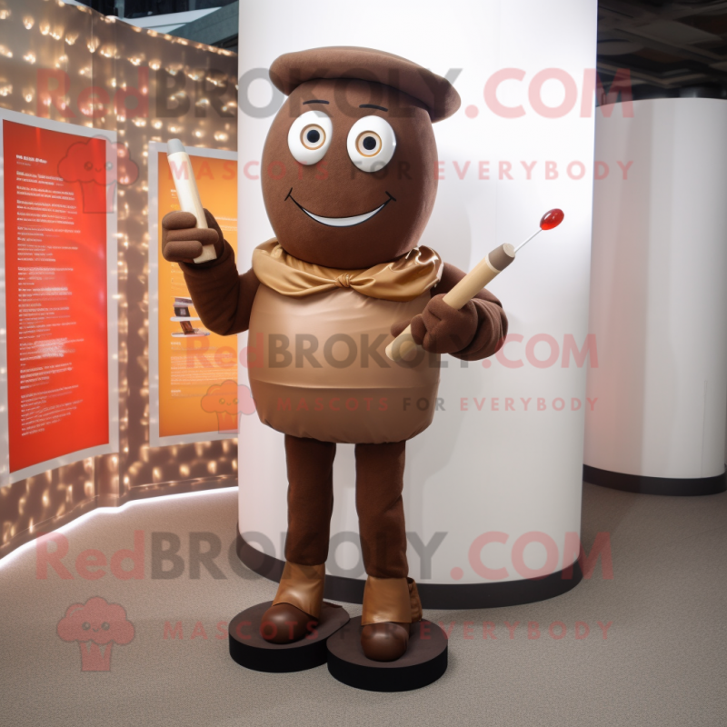 Brown Acrobat mascot costume character dressed with a Pencil Skirt and Cufflinks Brown Acrobat mascot costume character dressed with a Pencil Skirt and Cufflinks