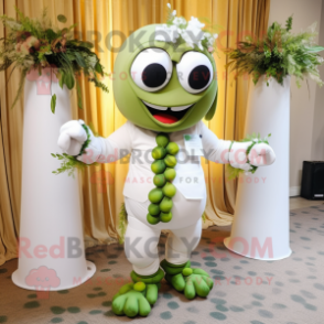 Olive Wedding Cake mascot costume character dressed with a Jumpsuit and Necklaces