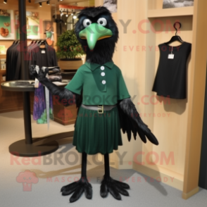 Forest Green Crow mascot costume character dressed with a Culottes and Bracelet watches